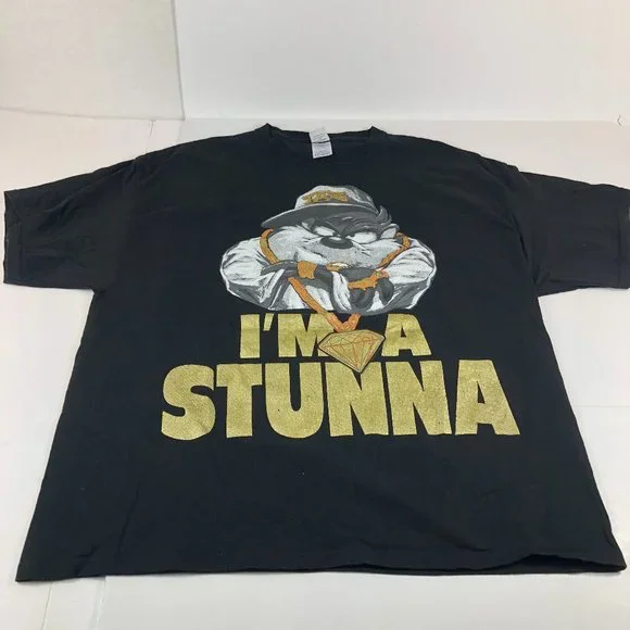 Y2K Looney Tunes Shirt Men's Extra Extra Large Black Taz I'm A Stunna Bedazzled - Picture 1 of 12